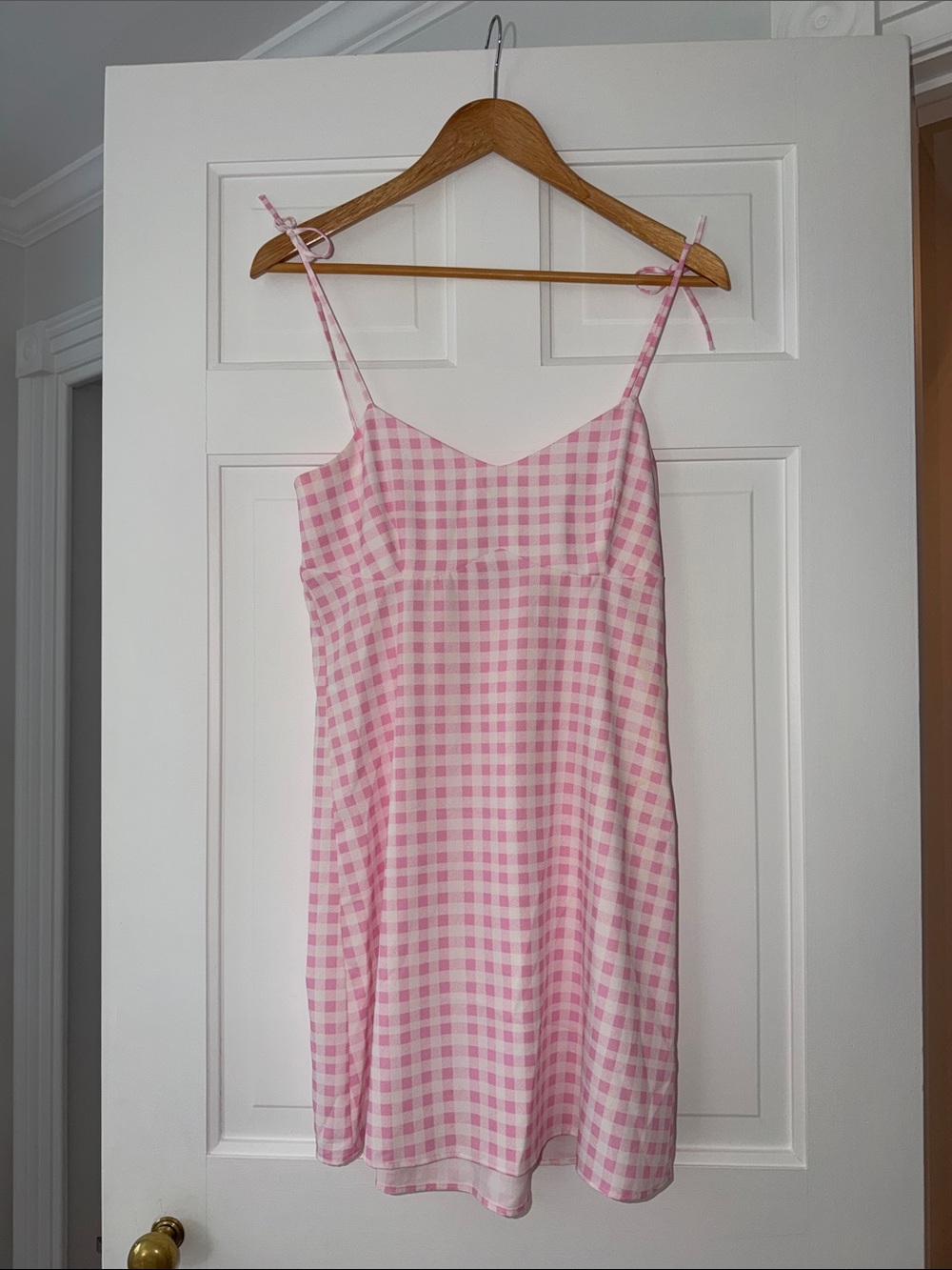 Pink Gingham Tie-Strap Sundress